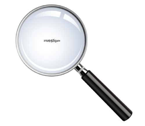 Magnifying glass looking at the word investigate
